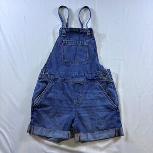 Levis Kids Denim Shortall Overalls Medium Wash Blue Bib Shorts Size 7